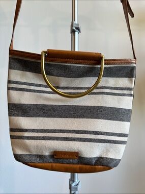Fossil Black, Cream & Tan Striped Shoulder Bag